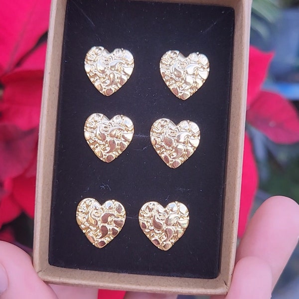 10k Gold Nugget Heart Love nugget Women Girl Gold Layered Heart earrings nugget style. GOLD LAYERED. Valentines  gift