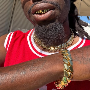 TYLKO łańcuszek Miami Cuban Link, 18 mm (18 cali) ręcznie robiony, ciężki naszyjnik z prawdziwego złota 14-karatowego (pięciokrotnie platerowany)