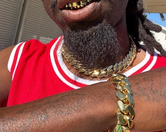 Miami Cuban Link Chain NUR, 18 mm (18 ") handgemachte echte 14 Karat vergoldete schwere Halskette (fünfmal vergoldet)