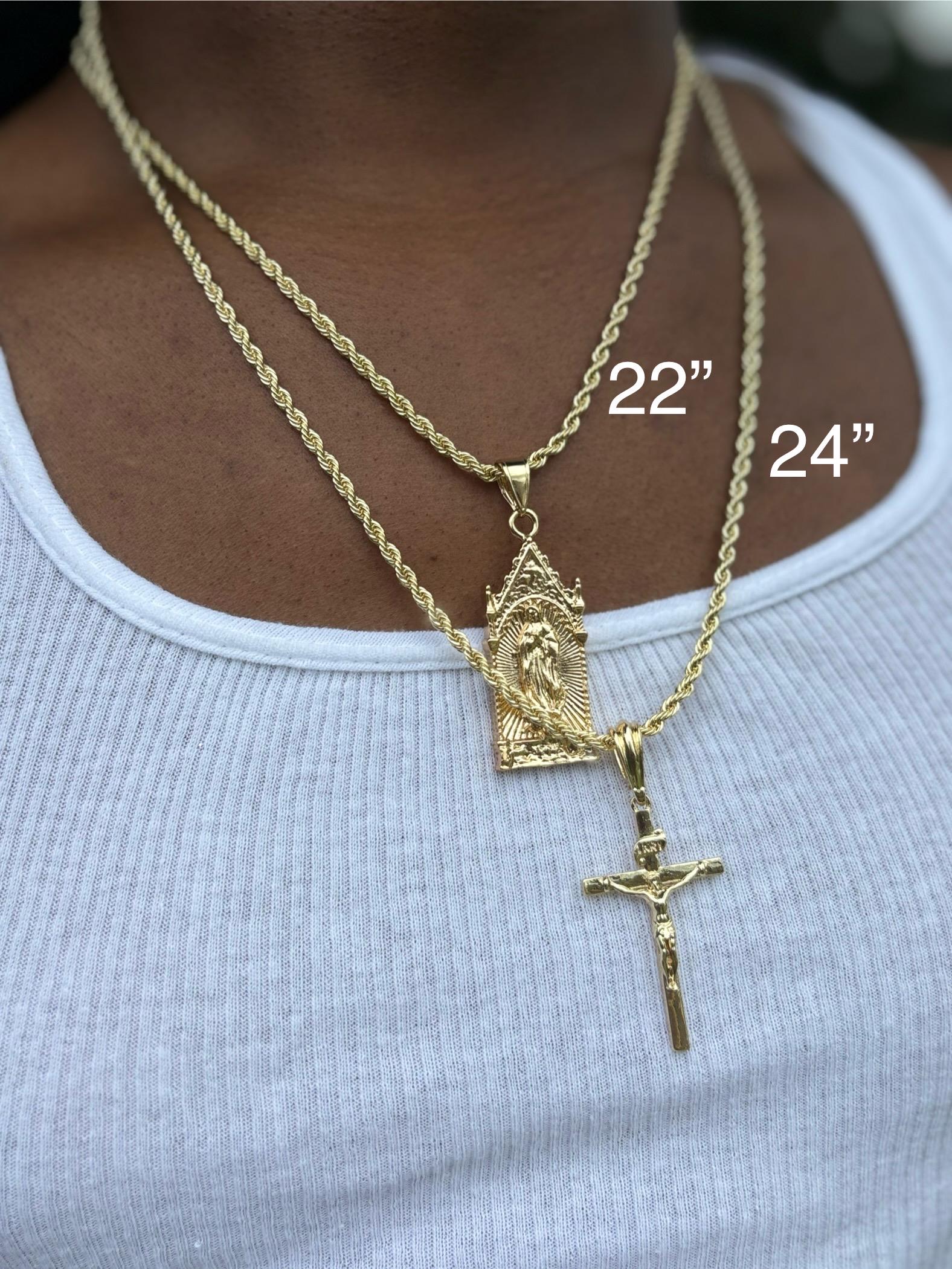 Men’s Saint Mary Medium Size Cross, Rope Chain Layered Necklace ...