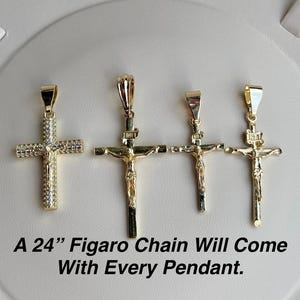 cross necklace Gold Plated Cross & Crucifix Necklace Set – 24” Figaro Chain Included | Iced Out or Classic Styles | Christian Jewelry