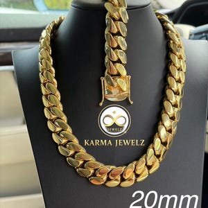 Miami Cuban Link Chain and Bracelet Set, 20mm (20”) Handmade Real 14k Gold Plated  Set Heavy Necklace (Five Times Plated)