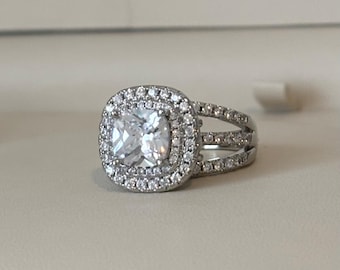 White gold plated Large Engagement Ring for women rings for women, silver plated ring, statement ring.