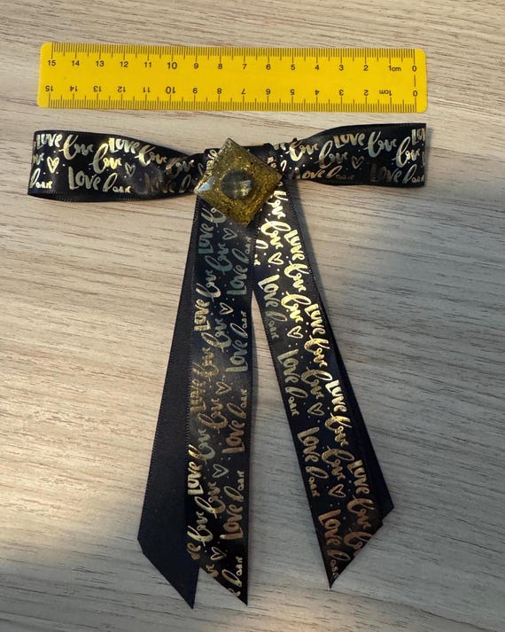 Black & Gold Hair Bow Barrette - Etsy display picture 2