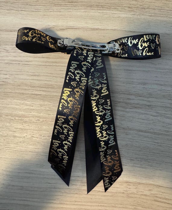 Black & Gold Hair Bow Barrette - Etsy display picture 3