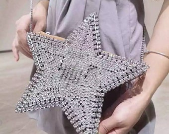 Luxury crystal rhinestone star clutch bag shiny sparkly evening birthday giftforher christmas gift christmas star celeb style