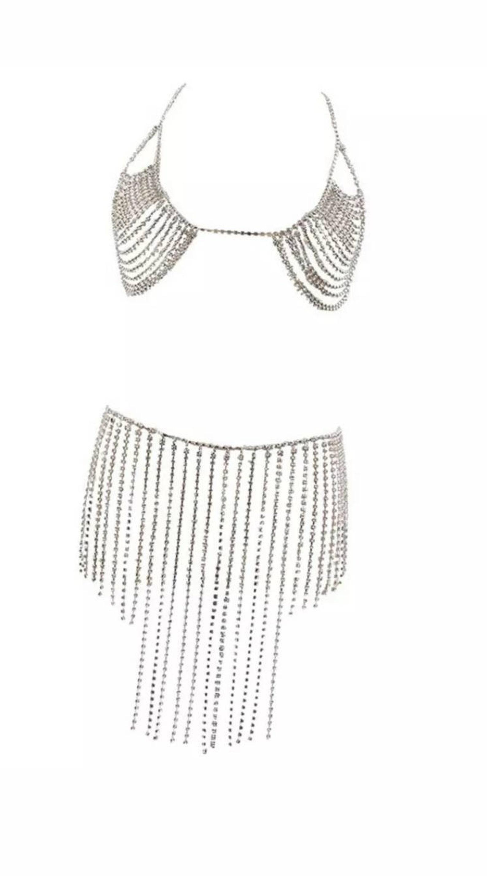 RHINESTONE BRA SKIRT SET