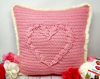 Cabled Heart Throw Pillow **Crochet PDF Pattern**