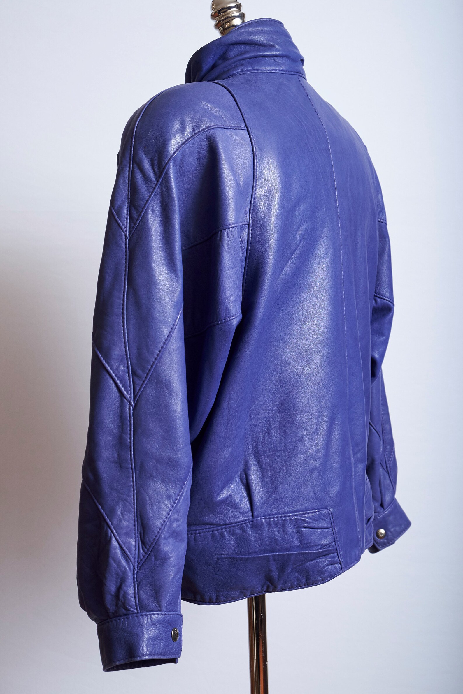 Vintage 80s blue leather bomber jacket oversized long sleeve | Etsy