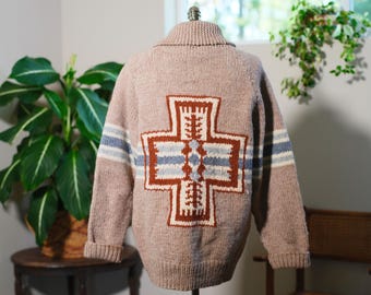 Vintage Rare 1970s Pendleton Cowichan Wool Knit Cardigan Large