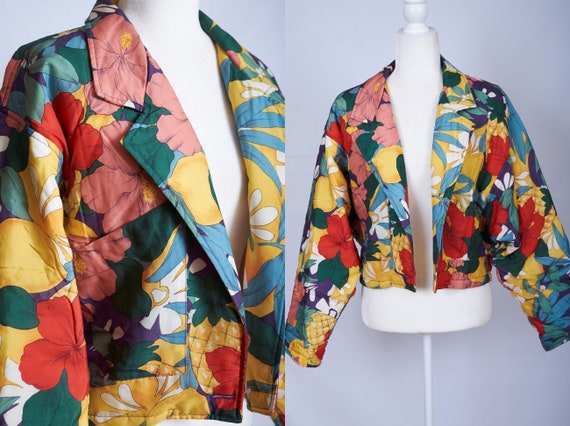 Vintage 80s 90s tropical pineapple hibiscus wide s