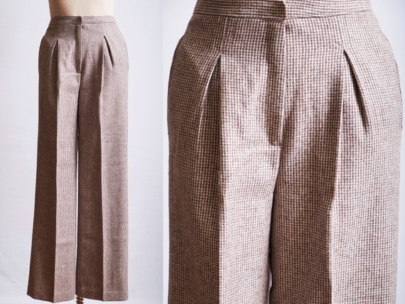 Vintage 70s tweed pants deadstock high waist beige