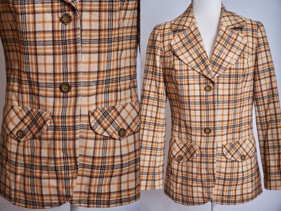 Vintage 60s 70s Pendleton blazer wool plaid orange