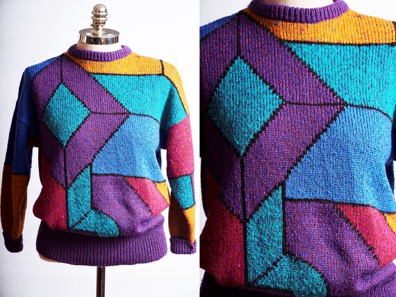 Vintage 80s 90s sweater geometric stained glass co