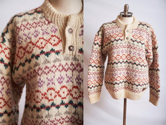 Vintage 80s wool sweater cardigan chunky thick ove