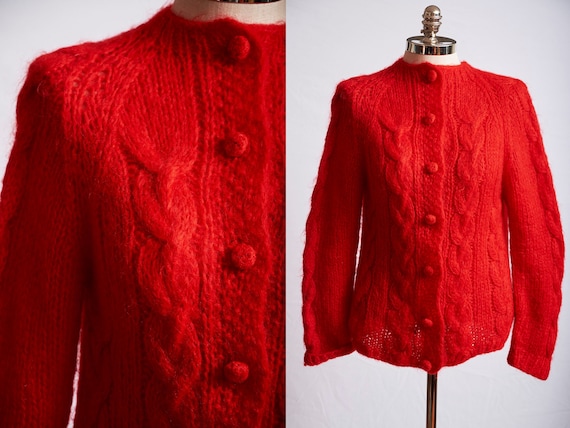 Vintage 60s sweater mod red mohair wool italy long