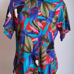 Vintage 80s 90s tropical blouse colorful toucan blouse shirt | Etsy