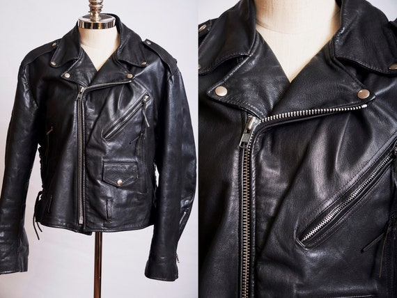 Vintage 80s motorcycle jacket black large moto bik