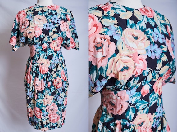 Vintage 80s 90s floral easter dress roses peonies