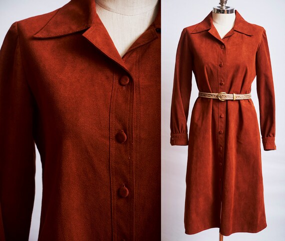Vintage 70s ultra suede coat dress faux vegan leat