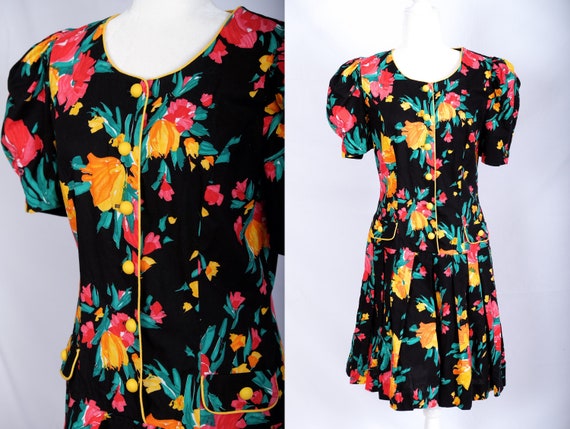 Vintage 80s 90s tropical romper culotte colorful s