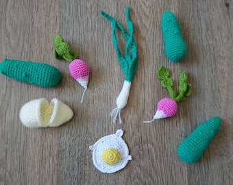 Preppy vegetable decor Amigurumi fake food Crochet vegetables 7 pcs set