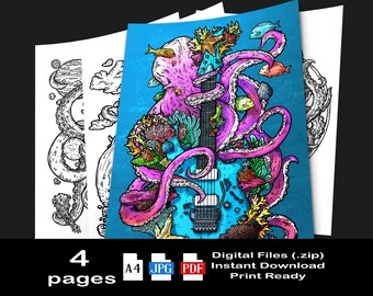 Octopus Coloring Pages: Underwater Marine Life (PDF + JPG)