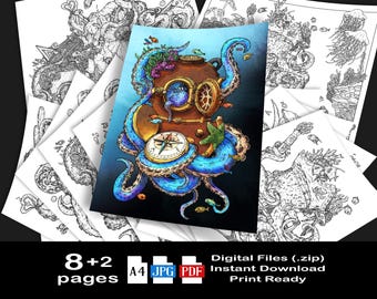 Octopus Coloring Pages: Underwater Animal Art (PDF & JPEG)