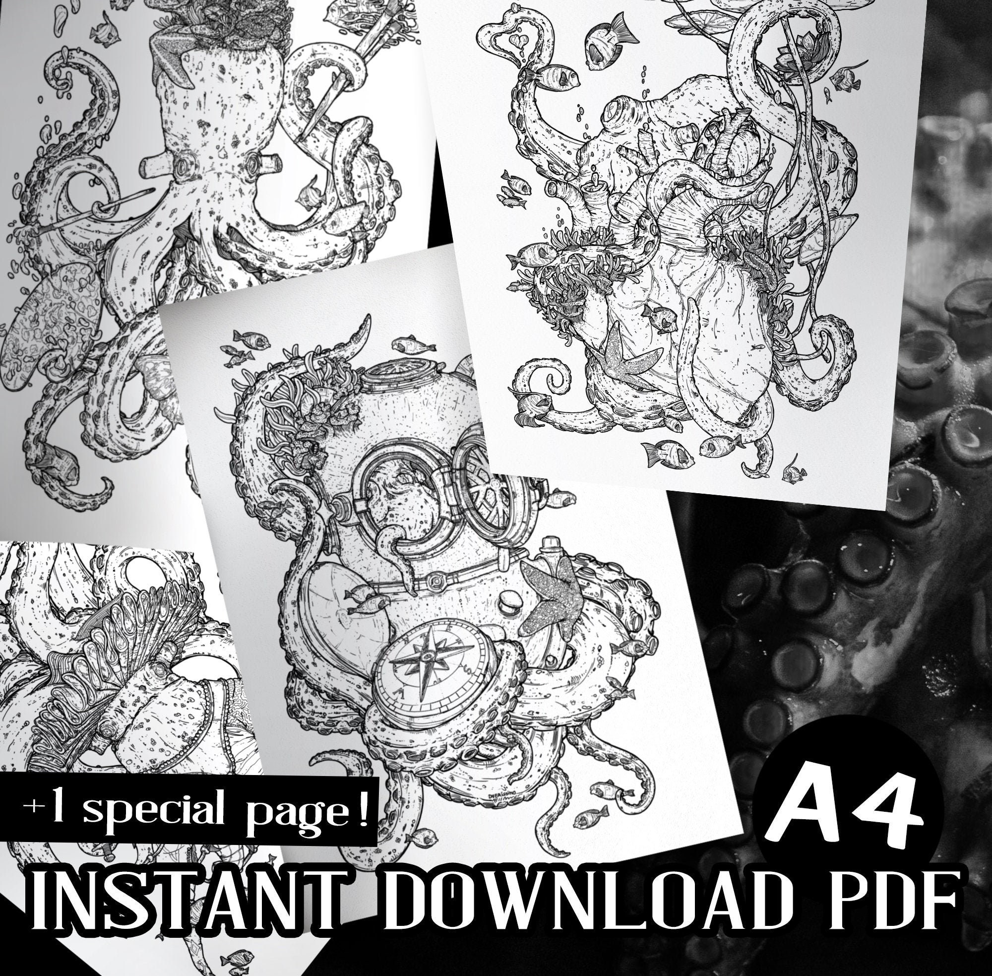 Download Coloring Pages PDF The 4 Octopuses Set 2 | Etsy