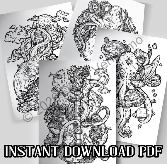 The 4 Octopuses Set 1 PDF Coloring Pages | Etsy