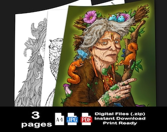 Coloring Pages PDF + JPG - Feminine, Magic, Wild, Women, Witches - Elders of the Forest