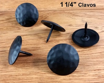 50 Pack - Clavos Nails, Hammered, Distressed, Premium Grade, 1 1/4 inch Diameter, Matte Black Powder Coat Finish - 10 Year Warranty