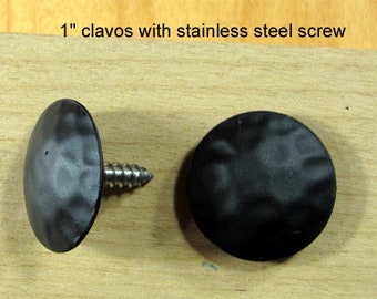 Decorative Screw, Clavos Nail head with Stainless Steel Screw - Black Powder coat finish 1"  Diameter Head (10 pack)