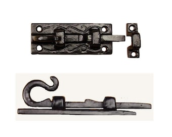 Old World Surface Slide Bolt with Looped Handle - Black Powder Coat Finish