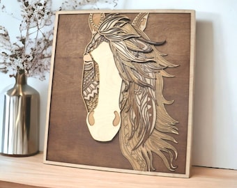 Horse Picture, Layered Wooden Horse Wall Art | Equestrian Decor, Rustic Wood Sculpture