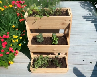 Vertical Cedar 3 Tiered Upright Patio Planter for Herbs or Flowers Personalized spring raised garden Apartment Planter