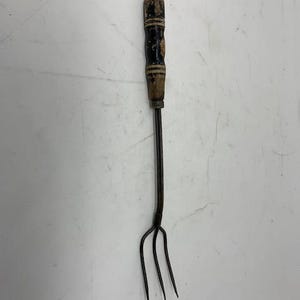 Rare Vintage Trident Meat Fork with Black Handle and ring on handle for hanging