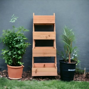 Vertical 4 tiered upright patio planter for herbs and flower box vertical plant stand, leaning planter, customizable, fall garden