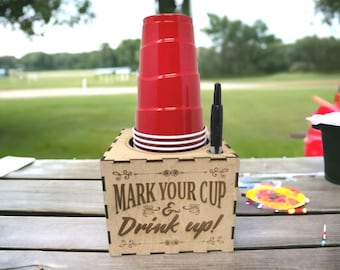 Engraved Wooden Solo Cup Holder: Picnic Cup Dispenser