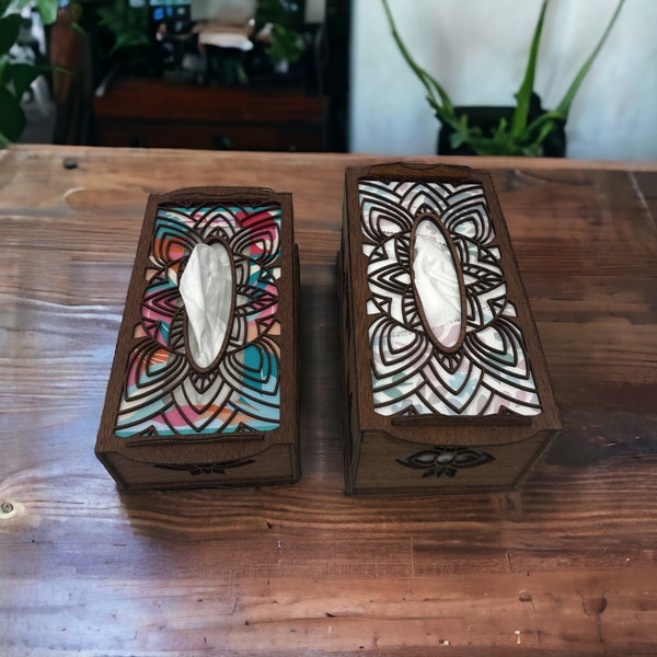 Facial Tissue box cover, wooden laser cut