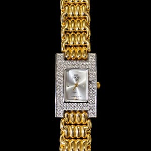 ELIZABETH TAYLOR WHITH DIAMONDS RECTANGLE Gold WATCH Vintage Regal Vintage Elizabeth Taylor Diamond Gold Watch - Etsy main image 4