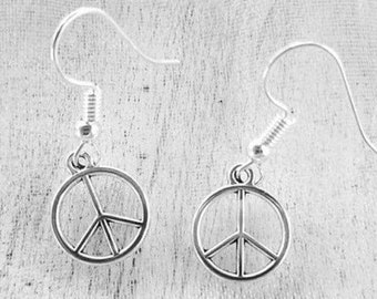 Dainty Peace Earrings, Peace Jewelry, Silver Earrings, Earrings, Gift For Her, Gift Under 5, Hippy, Hippie
