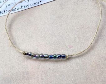 Hemp Wish Bracelet: Dark Rainbow Beads, Boho Friendship Jewelry