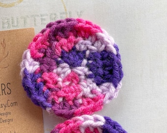 2 Pink and Purple Car Coasters, Crochet Car Coasters, Soft Car Coasters, Soft Coasters, Crochet Coaster Set. Car Accessories.