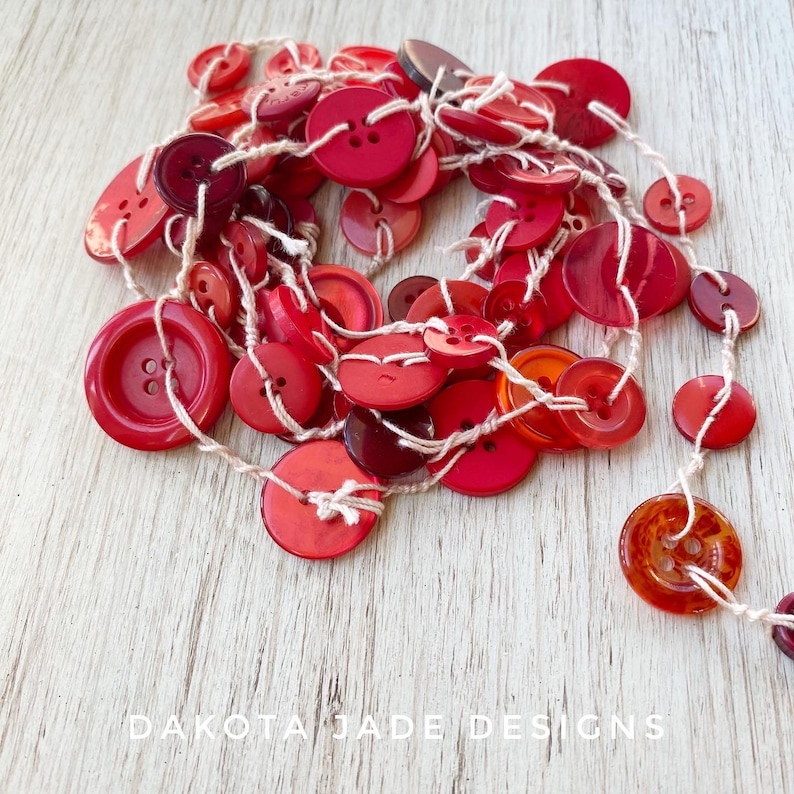 Red 6FT Button Garland, Christmas Garland, Farmhouse Garland, Primitive ...