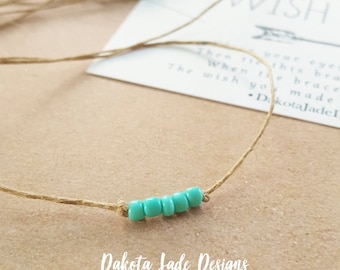 Wish Bracelet, Turquoise Bracelet, Hemp Bracelet, Hemp Anklet, Anklet, Wish Jewelry, Beaded Bracelet, String Bracelet, Friendship Bracelet