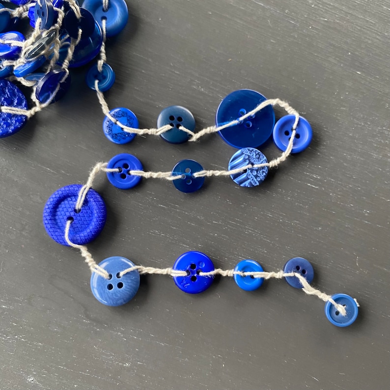 6 FT Button Garland, Cobalt / Royal Blue, Farmhouse Garland, Primitive ...