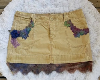 Altered American Eagle Khaki Skirt, 12, Boho
