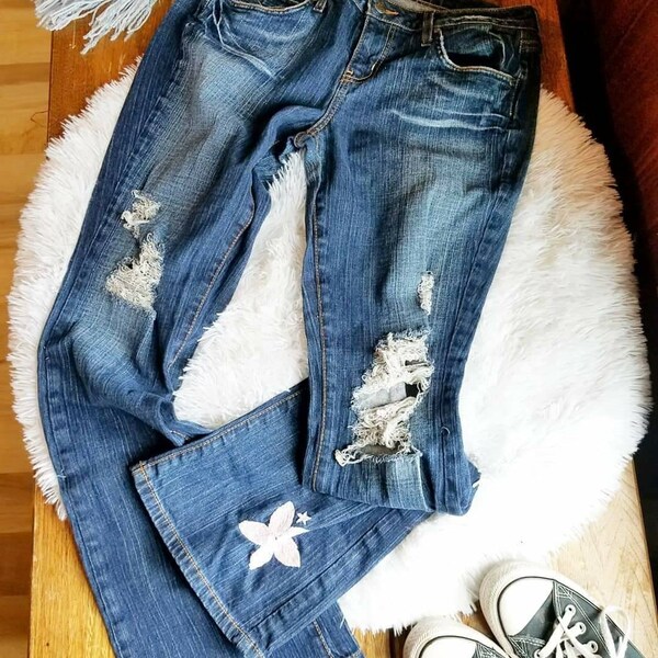 Distressed Jeans, 13, Embroidered Flower