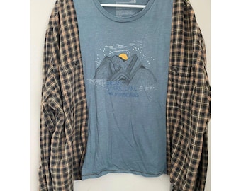 Eddie Bauer Upcycled Flannel Sweatshirt, Mountains, Moon